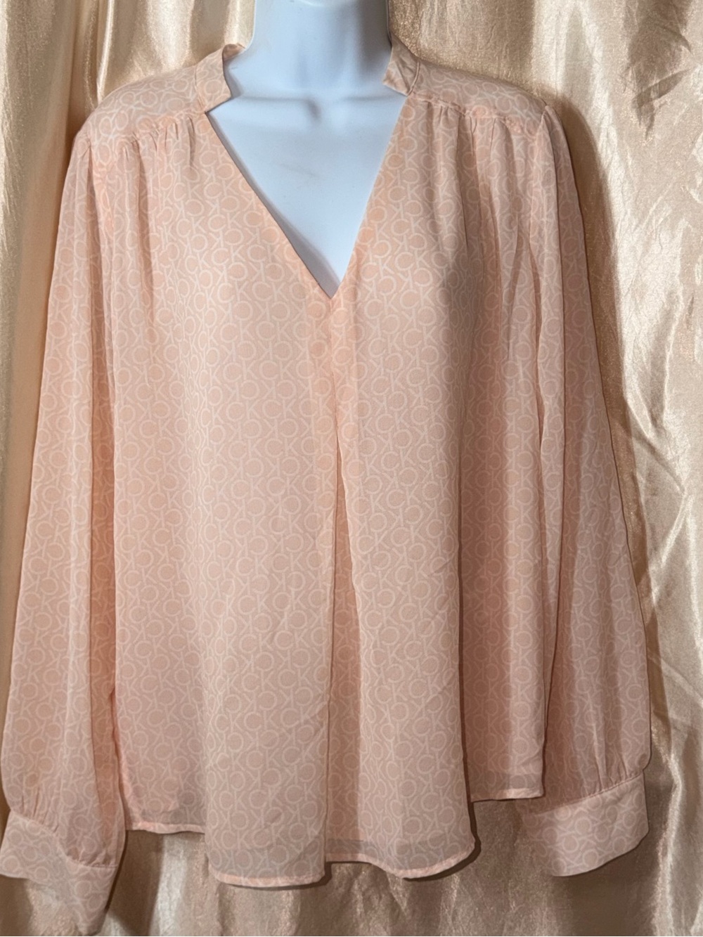 Calvin Klein Peach Logo-Print V-Neck Blouse